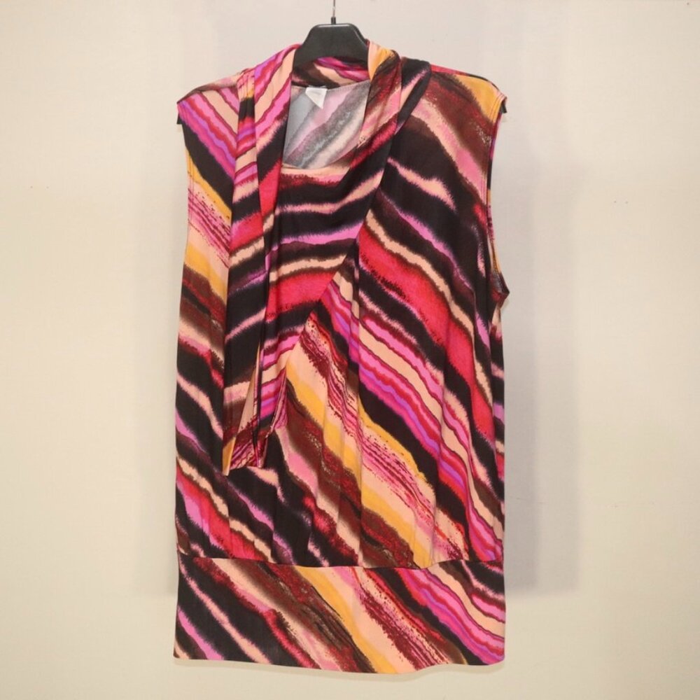 Dynamite Orange Pink Abstract Cowl Neck Sleeveless Blouse Size 3X